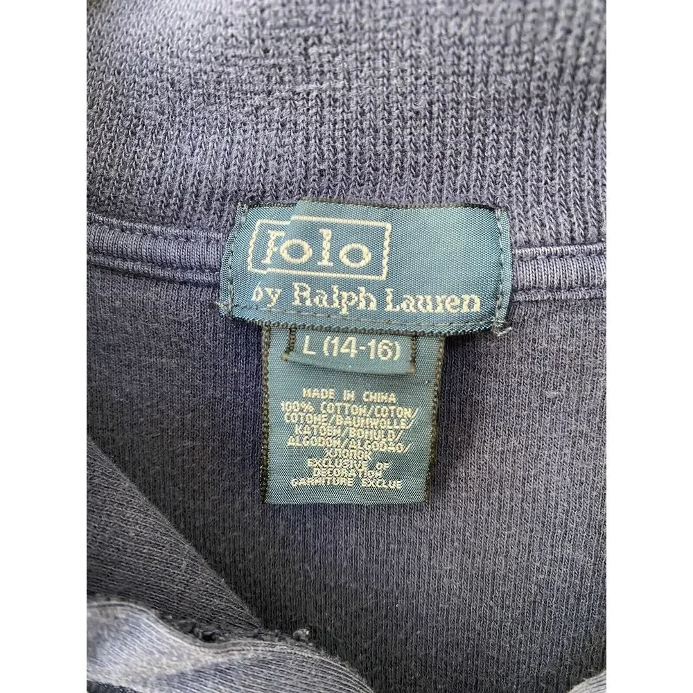 VINTAGE RALPH LAUREN POLO Navy Blue Ribbed knit Sweater Big Pony Kids L 14-16‎